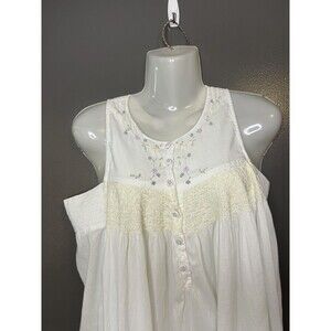 April Cornell Nightgown Womens Small White Floral Embroidered Smocked Maxi